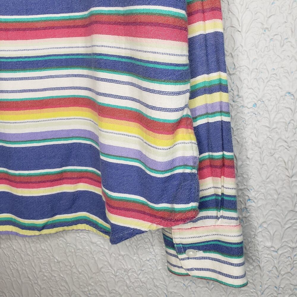 Chaps Denim Long Sleeve Button Shirt Size L Stripes Multi Color Women's - Picture 11 of 13